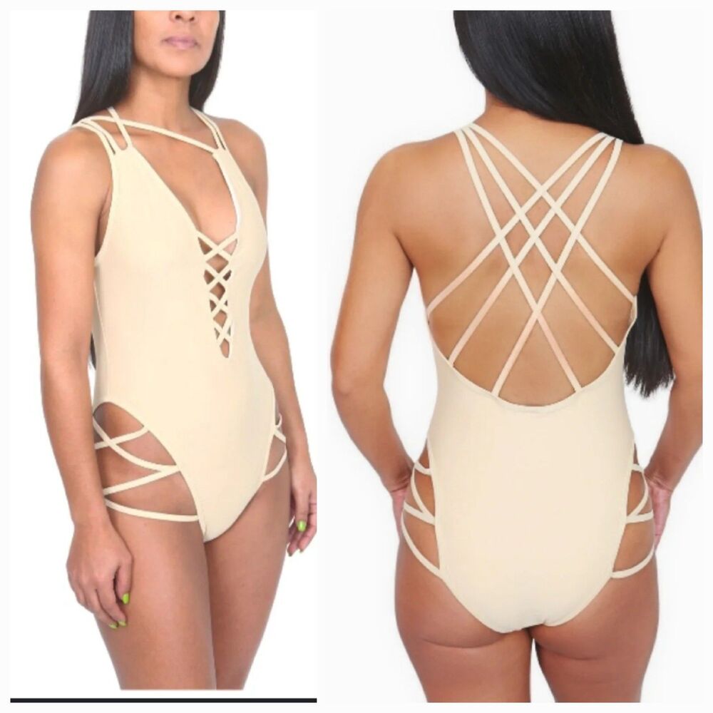 Be Wicked 1977 Amaya Swimsuit One-piece Sexy Criss-cross Strappy Backless Sz XL
